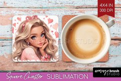 Valentine Girl Square Coaster - Valentines Day Coaster PNG Product Image 1