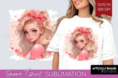 Valentine Girl Square Tshirt Background - Valentines Day PNG Product Image 1