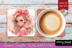Valentine Girl Square Coaster - Valentines Day Coaster PNG Product Image 1