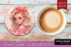 Valentine Girl Round Coaster - Valentines Day Coaster PNG Product Image 1