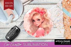 Valentine Girl Car Coaster - Valentines Day Coaster PNG Product Image 1