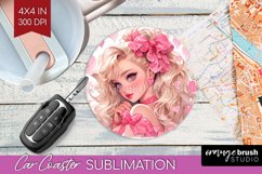 Valentine Girl Car Coaster - Valentines Day Coaster PNG Product Image 1