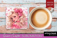 Valentine Girl Square Coaster - Valentines Day Coaster PNG Product Image 1