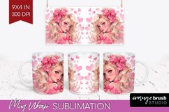 Valentine Girl Mug Wrap - Valentines Day Mug PNG Sublimation Product Image 1
