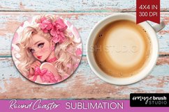 Valentine Girl Round Coaster - Valentines Day Coaster PNG Product Image 1