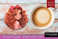 Valentine Girl Round Coaster - Valentines Day Coaster PNG Product Image 1