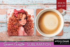 Valentine Girl Square Coaster - Valentines Day Coaster PNG Product Image 1