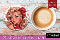 Valentine Girl Round Coaster - Valentines Day Coaster PNG Product Image 1