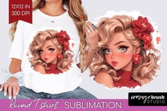 Valentine Girl Round Tshirt Background - Valentines Day PNG Product Image 1