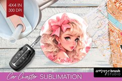 Valentine Girl Car Coaster - Valentines Day Coaster PNG Product Image 1