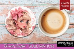 Valentine Girl Round Coaster - Valentines Day Coaster PNG Product Image 1