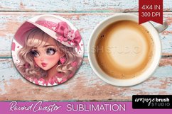 Valentine Girl Round Coaster - Valentines Day Coaster PNG Product Image 1