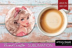 Valentine Girl Round Coaster - Valentines Day Coaster PNG Product Image 1
