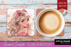 Valentine Girl Square Coaster - Valentines Day Coaster PNG Product Image 1