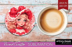Valentine Girl Round Coaster - Valentines Day Coaster PNG Product Image 1