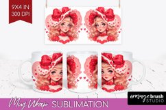 Valentine Girl Mug Wrap - Valentines Day Mug PNG Sublimation Product Image 1