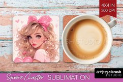 Valentine Girl Square Coaster - Valentines Day Coaster PNG Product Image 1
