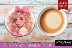 Valentine Girl Round Coaster - Valentines Day Coaster PNG Product Image 1