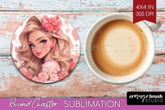 Valentine Girl Round Coaster - Valentines Day Coaster PNG Product Image 1