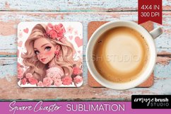 Valentine Girl Square Coaster - Valentines Day Coaster PNG Product Image 1