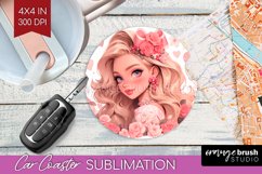 Valentine Girl Car Coaster - Valentines Day Coaster PNG Product Image 1