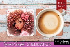 Valentine Girl Square Coaster - Valentines Day Coaster PNG Product Image 1