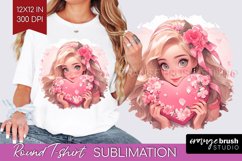 Valentine Girl Round Tshirt Background - Valentines Day PNG Product Image 1