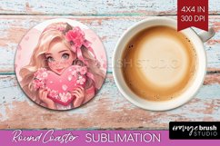 Valentine Girl Round Coaster - Valentines Day Coaster PNG Product Image 1