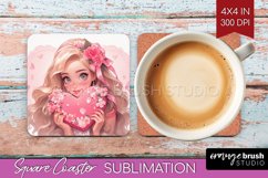 Valentine Girl Square Coaster - Valentines Day Coaster PNG Product Image 1