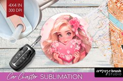 Valentine Girl Car Coaster - Valentines Day Coaster PNG Product Image 1