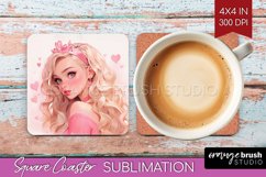 Valentine Girl Square Coaster - Valentines Day Coaster PNG Product Image 1