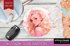 Valentine Girl Car Coaster - Valentines Day Coaster PNG Product Image 1