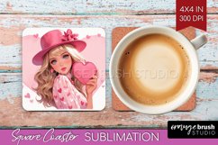 Valentine Girl Square Coaster - Valentines Day Coaster PNG Product Image 1