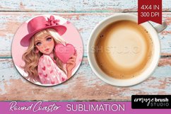 Valentine Girl Round Coaster - Valentines Day Coaster PNG Product Image 1