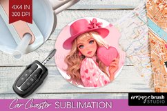 Valentine Girl Car Coaster - Valentines Day Coaster PNG Product Image 1
