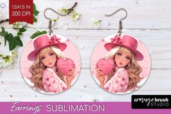 Valentine Girl Round Earrings - Valentines Day PNG Product Image 1