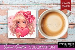 Valentine Girl Square Coaster - Valentines Day Coaster PNG Product Image 1