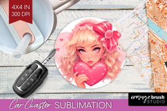 Valentine Girl Car Coaster - Valentines Day Coaster PNG Product Image 1