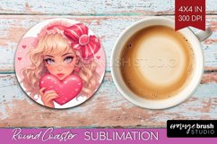 Valentine Girl Round Coaster - Valentines Day Coaster PNG Product Image 1