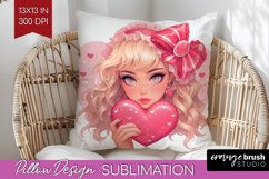 Valentine Girl Pillow Sublimation - Valentines Day Pillow Product Image 1