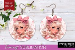 Valentine Girl Round Earrings - Valentines Day PNG Product Image 1