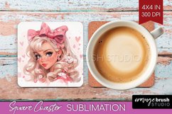 Valentine Girl Square Coaster - Valentines Day Coaster PNG Product Image 1