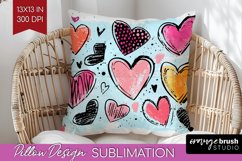 Hearts Pillow Sublimation - Valentines Day Pillow Cover PNG Product Image 1