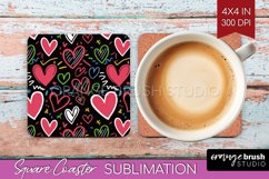 Hearts Square Coaster - Valentines Day Coaster PNG Product Image 1