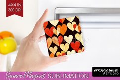 Hearts Magnet Sublimation - Valentines Day Square Magnet PNG Product Image 1
