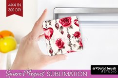 Hearts Magnet Sublimation - Valentines Day Square Magnet PNG Product Image 1