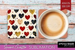 Hearts Square Coaster - Valentines Day Coaster PNG Product Image 1