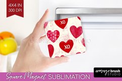 Hearts Magnet Sublimation - Valentines Day Square Magnet PNG Product Image 1