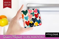 Hearts Magnet Sublimation - Valentines Day Square Magnet PNG Product Image 1