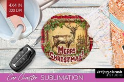 Vintage Christmas Car Coaster PNG - Xmas Coaster Sublimatoin Product Image 1